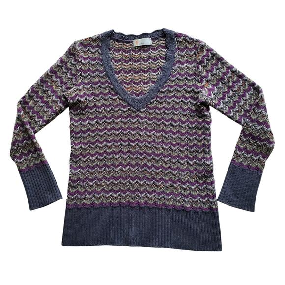 Missoni Vintage Wool Knit V-Neck Sweater Made in Italy Chevron Striped RARE Sz M - Picture 4 of 13
